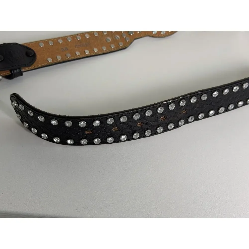 Tony Lama Rhinestones Crystal Black SZ 30 Leather Belt C50363 Western Style